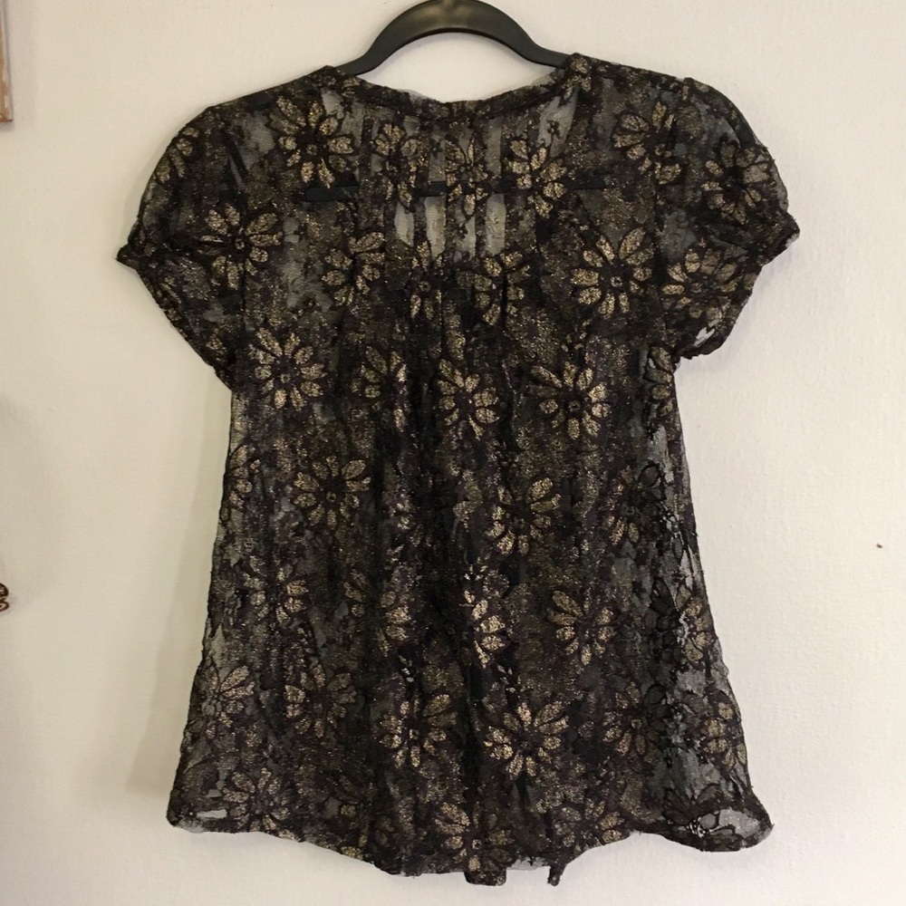 Vero Moda Black Gold Lace Floral Print Blouse